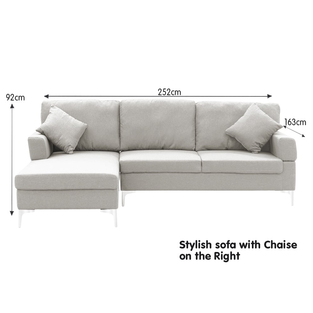 Sarantino Linen Corner Sofa Lounge L-shape Light Grey