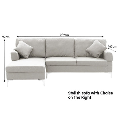 Sarantino Linen Corner Sofa Lounge L-shape Light Grey