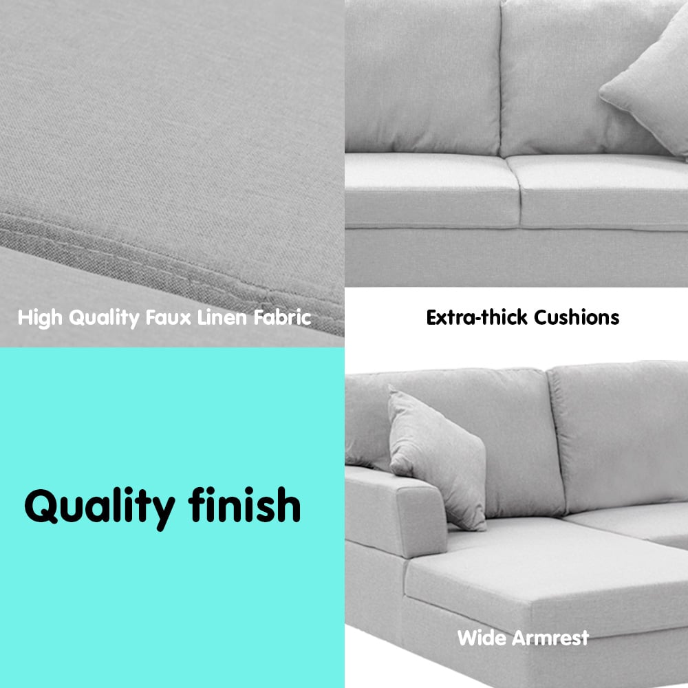 Sarantino Linen Corner Sofa Lounge L-shape Light Grey