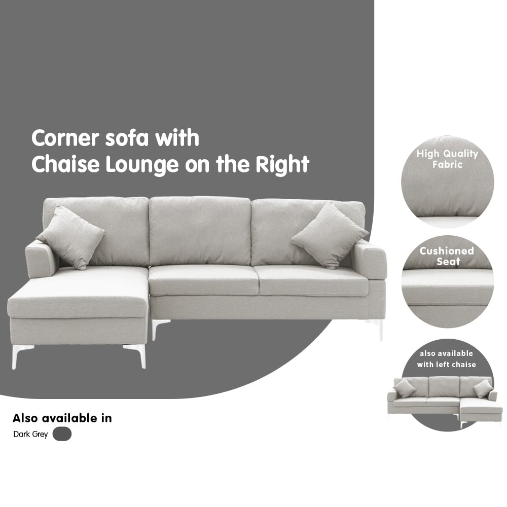 Sarantino Linen Corner Sofa Lounge L-shape Light Grey