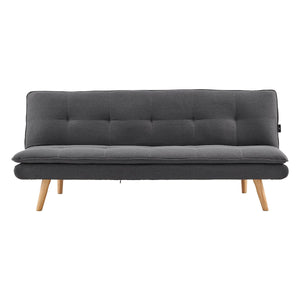 Gray sofa bed with wooden legs on a white background