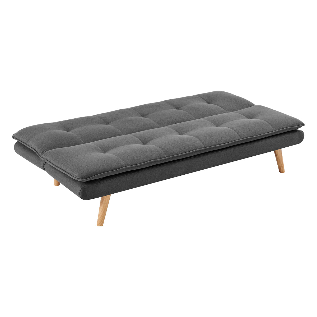 Gray sofa bed with wooden legs on a white background