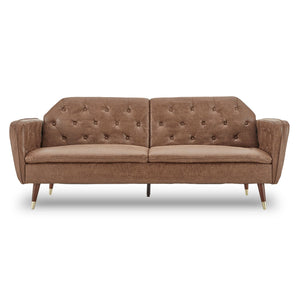 Brown sofa with tufted backrest on a white background