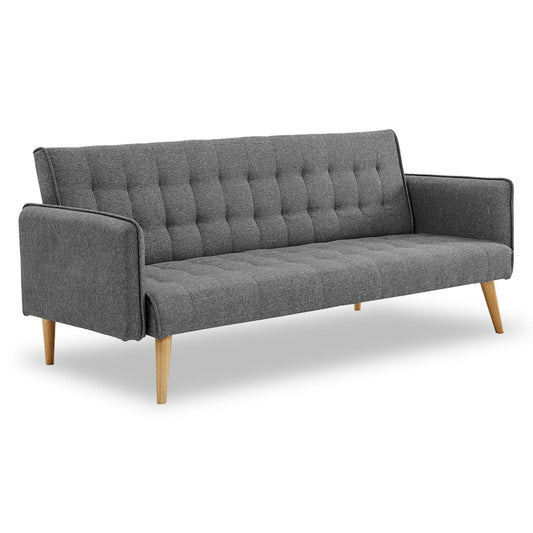 A gray Sarantino 3-seater modular sofa bed with linen fabric upholstery and wooden legs.