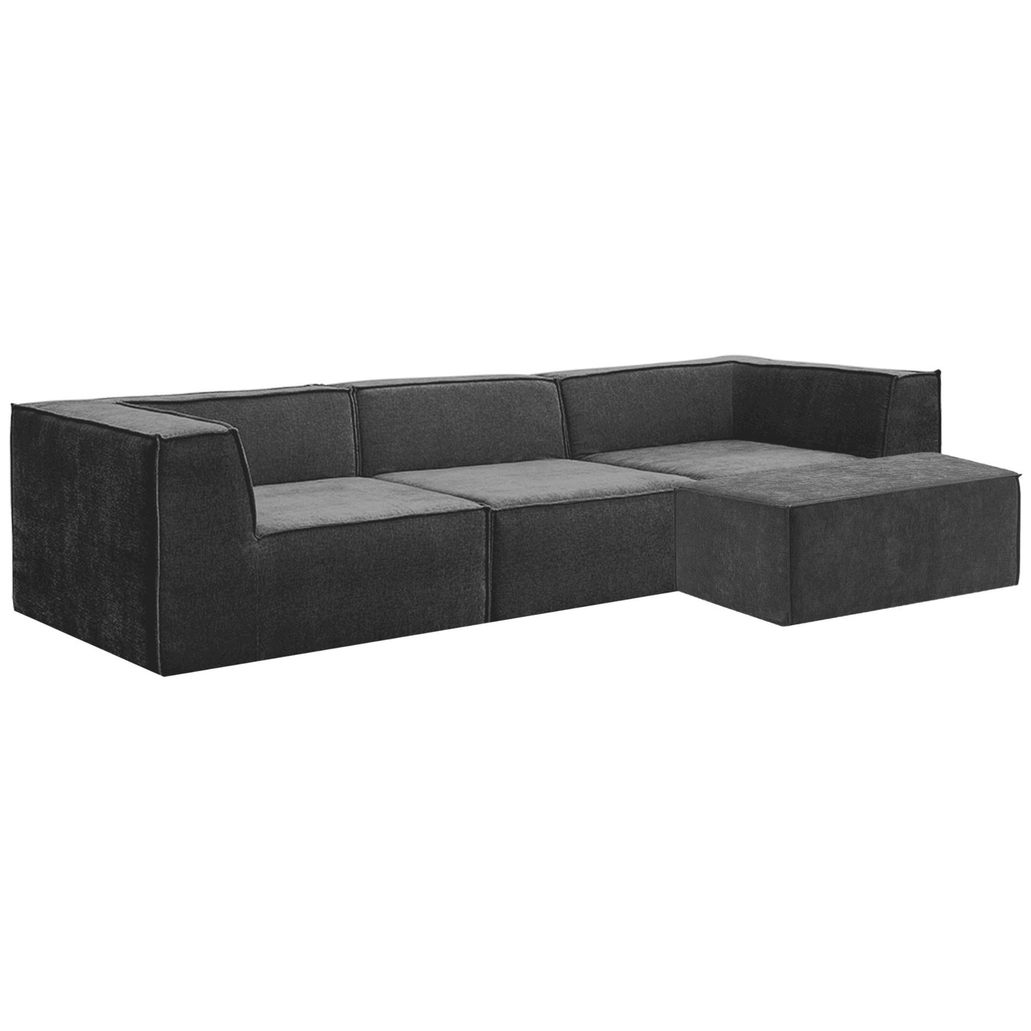 Sarantino Novi 3-Seater Modular Sofa with Ottoman in Black Non-Slip Bottom Lounge