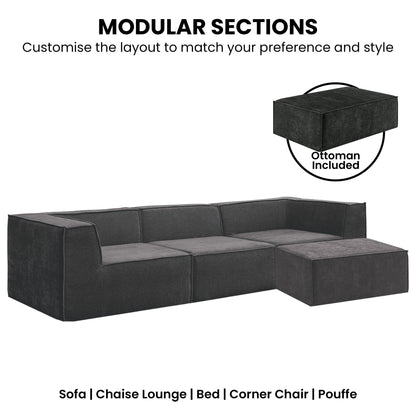 Modular sectional sofa with ottoman on a white background