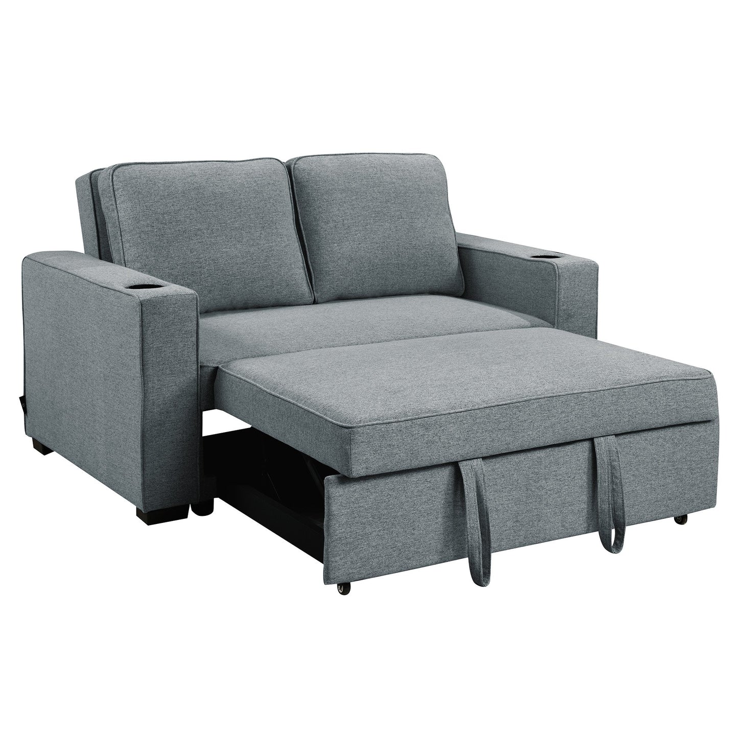 Sarantino Hoffman Linen Sofa Bed with Cushions & Cup Holders Airforce Blue