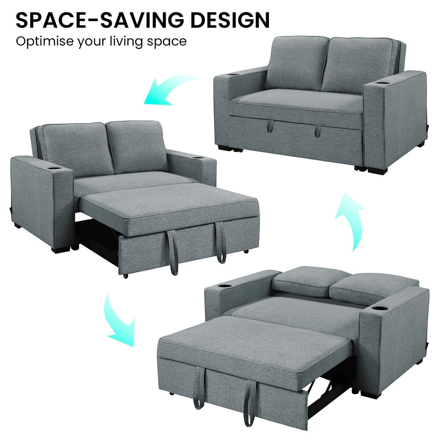 Gray sofa bed with space-saving design on a white background