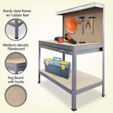 Kartrite 2-layered Work Bench Garage Storage Table Tool Shop Shelf Silver