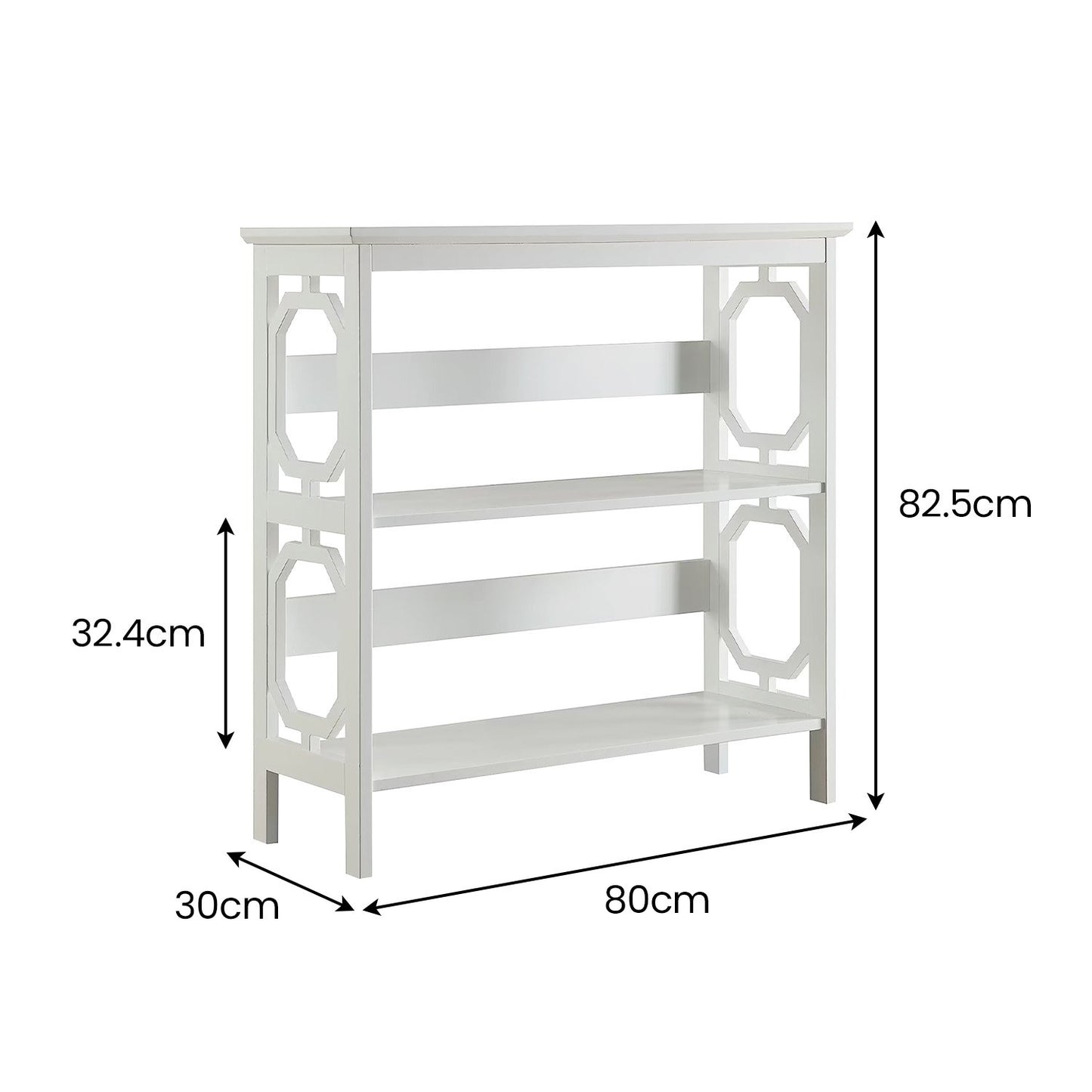Sarantino Laurel 3-Tier Bookshelf Display Rack in White