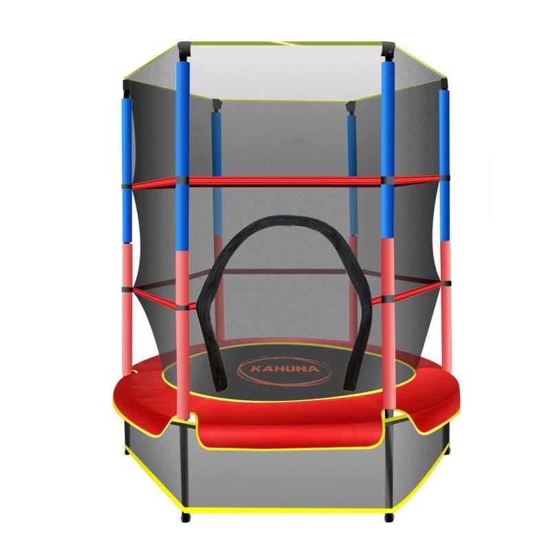 A 4.5 feet round trampoline with a red safety net and a spring pad cover.