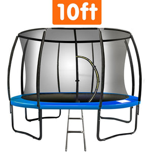10ft trampoline with safety net and ladder on a white background