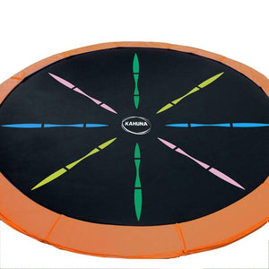 A multicolored, circular trampoline replacement spring mat with the brand name 'Kahuna' visible.