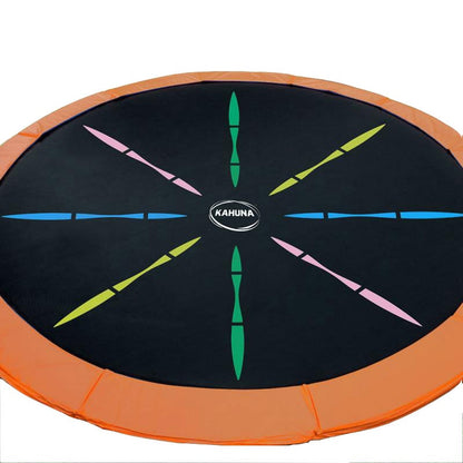A multicolored, circular trampoline replacement spring mat with the brand name 'Kahuna' visible.