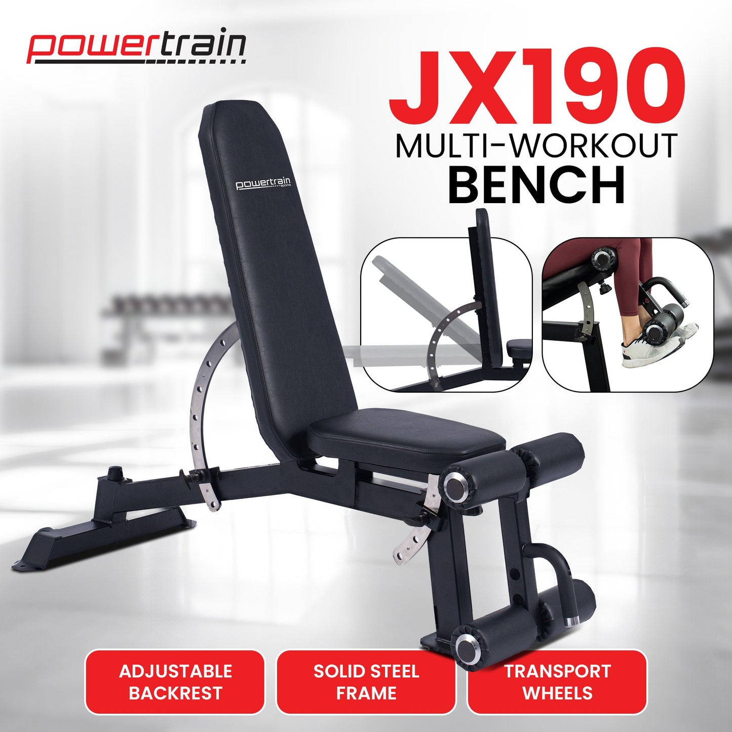 Powertrain Weight Bench with Transport Wheels-267kg