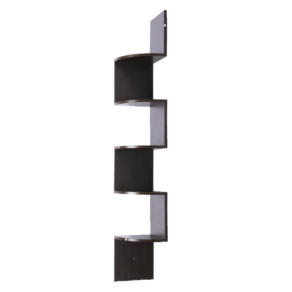 Sarantino 5 Tier Corner Wall Shelf Floating Mounted - Dark Brown
