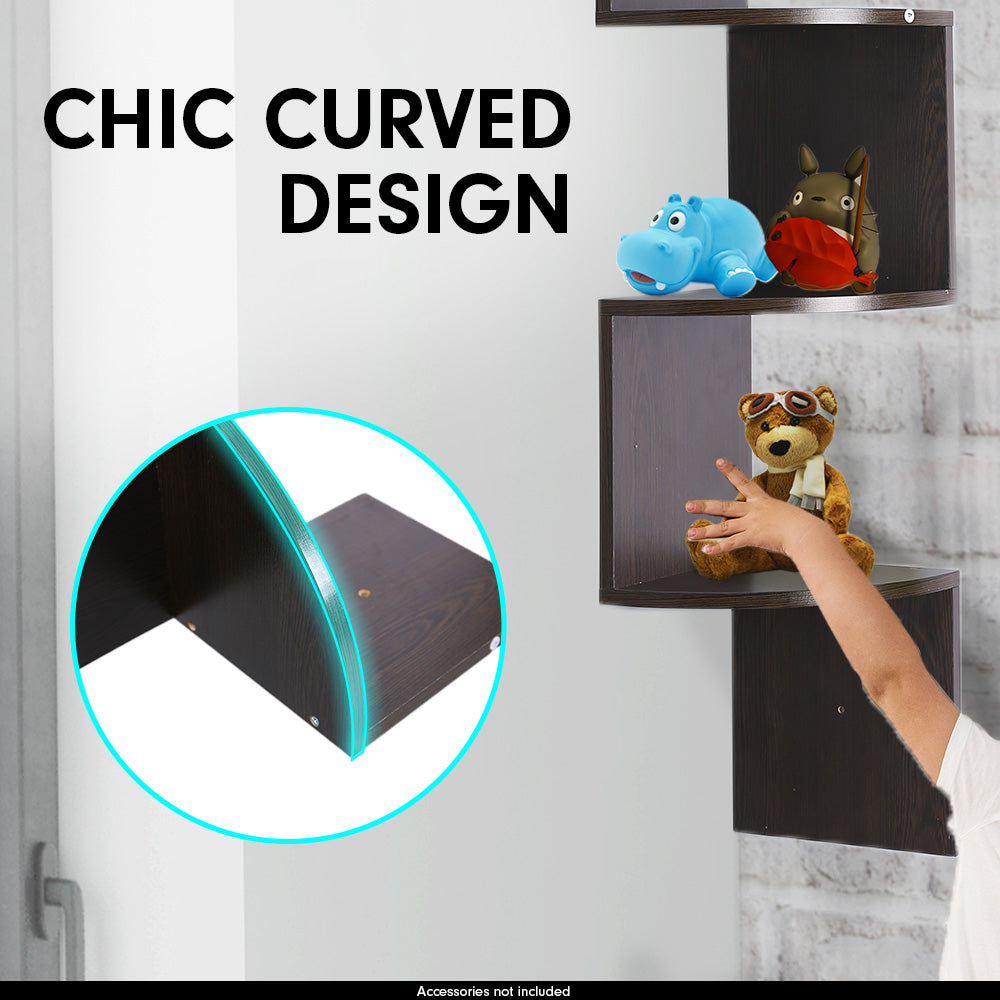 Sarantino 5 Tier Corner Wall Shelf Floating Mounted - Dark Brown