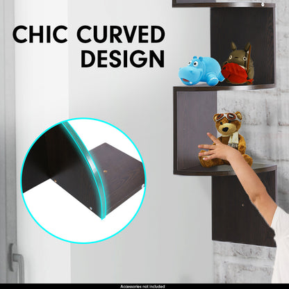 Sarantino 5 Tier Corner Wall Shelf Floating Mounted - Dark Brown