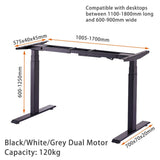 160cm Standing Desk Height Adjustable Sit Stand Motorised Grey Dual Motors Frame Black Top