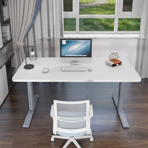 Standing Desk Height Adjustable Sit Stand Motorised Grey Dual Motors Frame 120cm White Top