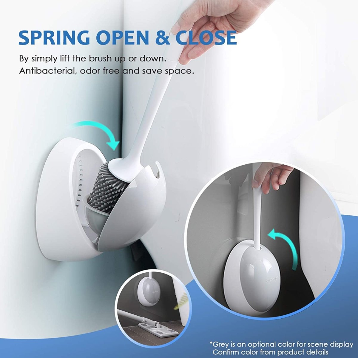 Ecoco Silicone Water Drop Toilet Brush Holder Set Wall - Mounted Cleaning Brush Tool Grey - Factory Direct Shop
