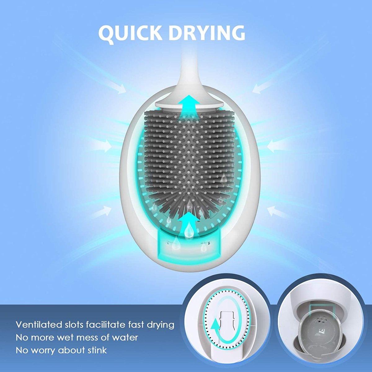 Ecoco Silicone Water Drop Toilet Brush Holder Set Wall - Mounted Cleaning Brush Tool Grey - Factory Direct Shop