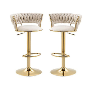 2x Height Adjustable Swivel Bar Stool Velvet Golden Base Barstools Chairs Padded Seat- Beige