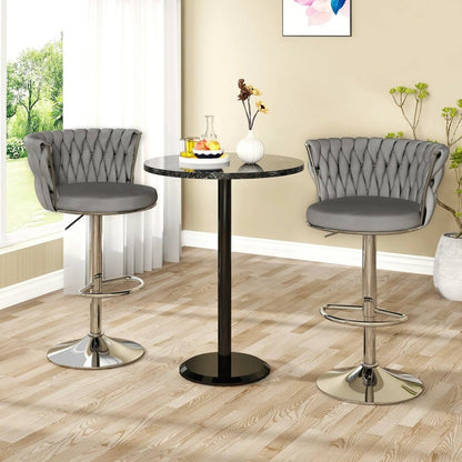 SERENITà Modern Silver Swivel Upholstered Velvet Adjustable Height Counter Stool with Metal Frame Grey (Set of 2)