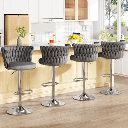 SERENITà Modern Silver Swivel Upholstered Velvet Adjustable Height Counter Stool with Metal Frame Grey (Set of 2)