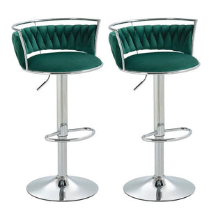 SERENITà Silver Swivel Upholstered Velvet Adjustable Height Counter Stool with Metal Frame Emerald Green (Set of 2)
