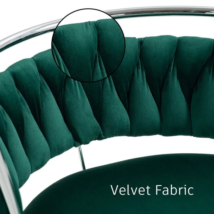 SERENITà Silver Swivel Upholstered Velvet Adjustable Height Counter Stool with Metal Frame Emerald Green (Set of 2)