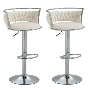 SERENITà Silver Swivel Upholstered Velvet Adjustable Height Counter Stool with Metal Frame White (Set of 2)