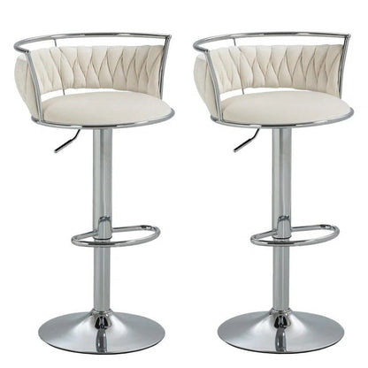 SERENITà Silver Swivel Upholstered Velvet Adjustable Height Counter Stool with Metal Frame White (Set of 2)