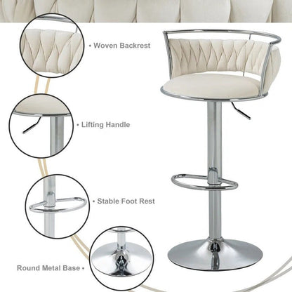 SERENITà Silver Swivel Upholstered Velvet Adjustable Height Counter Stool with Metal Frame White (Set of 2)