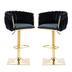 SERENITà Modern Velvet Breakfast Bar Stools Swivel Barstools Adjustable Counter Stools with Backrest Set of 2 Black
