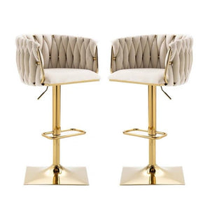 SERENITà Modern Velvet Breakfast Bar Stools Swivel Barstools Adjustable Counter Stools with Backrest Set of 2 iVORY