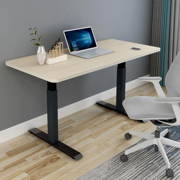 160cm Standing Desk Height Adjustable Sit Stand Motorised Black Single Motor Frame Maple Top