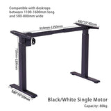 120cm Standing Desk Height Adjustable Sit White Stand Motorised White Single Motor Frame Black Top