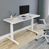 120cm Standing Desk Height Adjustable Sit White Stand Motorised White Single Motor Frame Black Top
