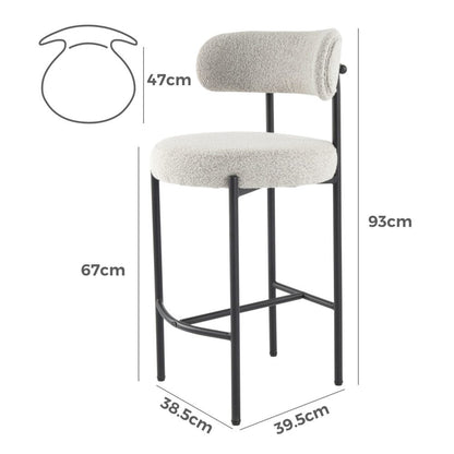 Sleek White Quartz Metal Boucle Elsa Bar Stools