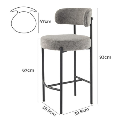 Contemporary Grey Boucle Elsa Low Bar Stools