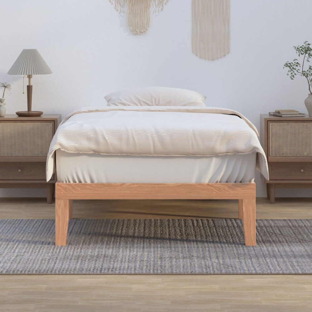 Single Size Warm Wooden Natural Bed Base Frame – King Single