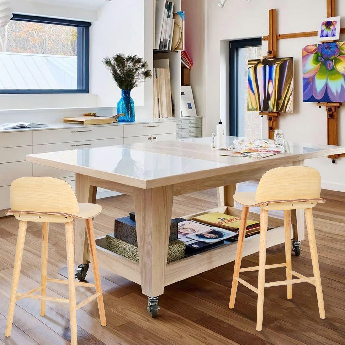 2X Wooden Bar Stool Dining Chair Ash Wood ELISE 65cm