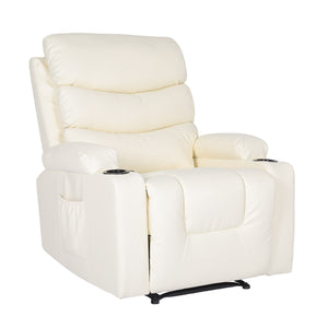 8-Point Electric Massage Recliner Chair - PU Leather Lounge Sofa Armchair CELINA CREAM