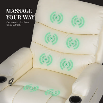 8-Point Electric Massage Recliner Chair - PU Leather Lounge Sofa Armchair CELINA CREAM