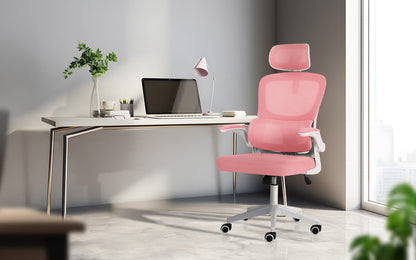 Work Office Chair - Lumber Support, Flip-up Armrest, Adjustable Headrest SITIO - Pink
