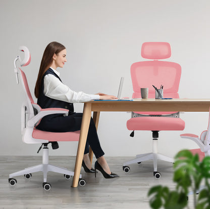 Work Office Chair - Lumber Support, Flip-up Armrest, Adjustable Headrest SITIO - Pink