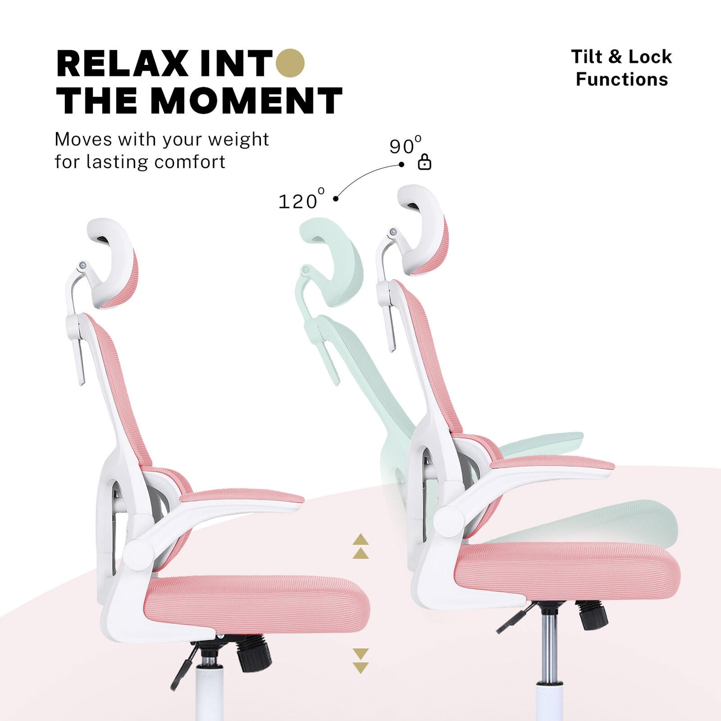 Work Office Chair - Lumber Support, Flip-up Armrest, Adjustable Headrest SITIO - Pink
