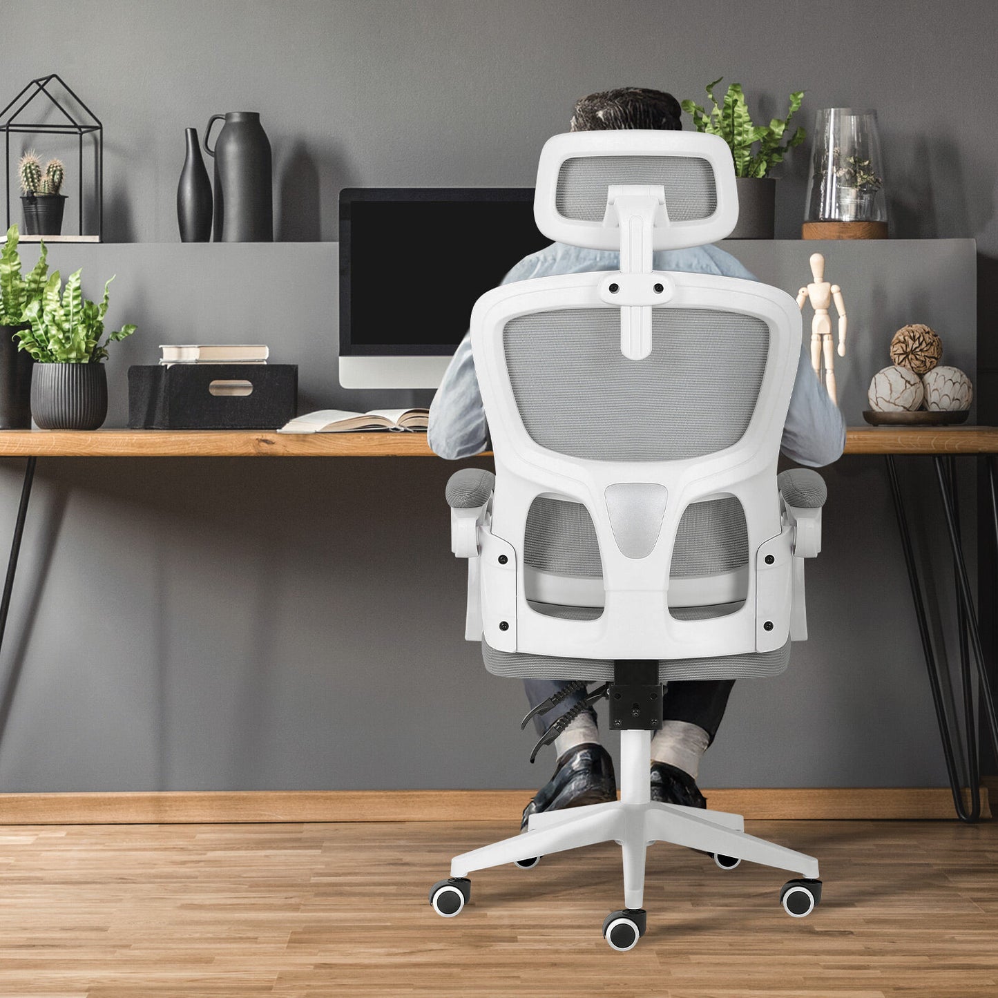 Ergonomic Reclining Office Chair - Lumbar Support, Adjustable Headrest VELTRA - GREY