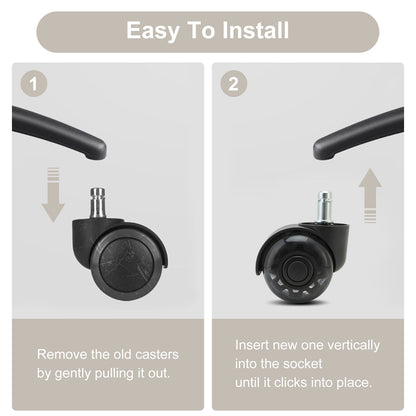 5X 2'' Twin Wheel Office Chair Casters - Slient Smooth, 11x22mm Stem